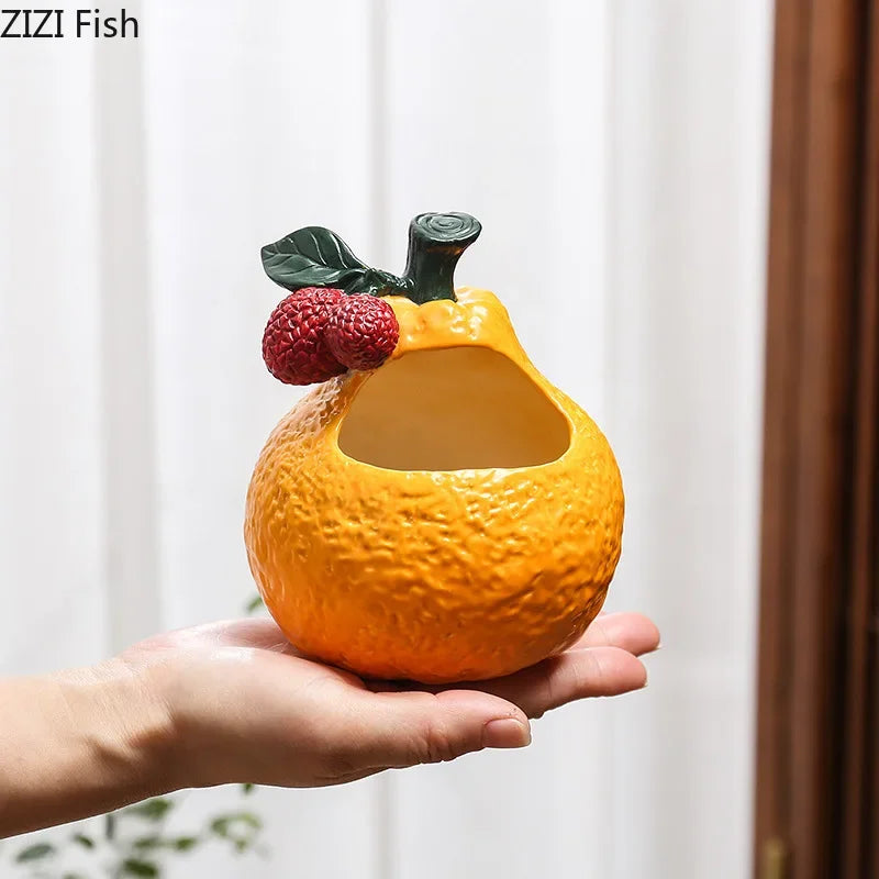 Afralia™ Ceramic Ashtray: Orange & Lychee Design, Desktop Smoking Accessories, Portable Ash Tray