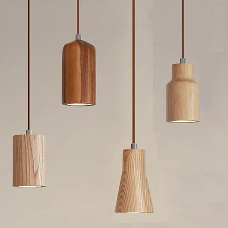 Afralia™ Nordic Wood Pendant Light for Bedroom and Restaurant Decor with LED Bulb