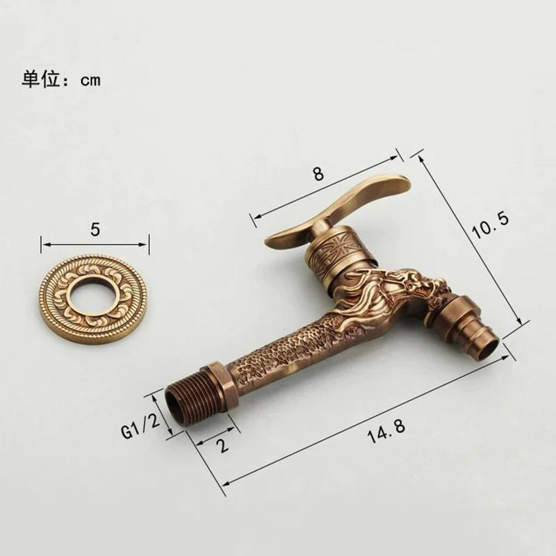 Afralia™ Dragon Carved Antique Bronze Mop Faucet for Bathroom and Garden