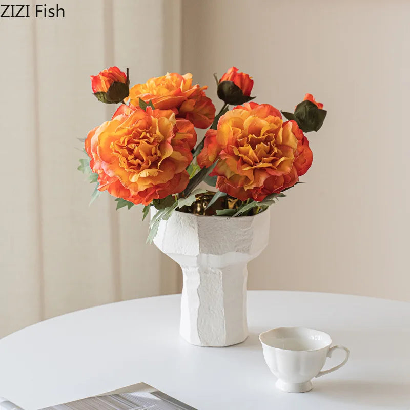 Afralia™ White Ceramic Vase Desk Decor Flowers Floral Porcelain Aesthetic Room Decor