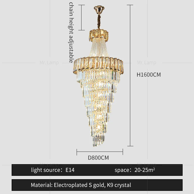 Afralia™ Elegant Crystal Chandelier for Duplex Spiral Staircase and Living Room