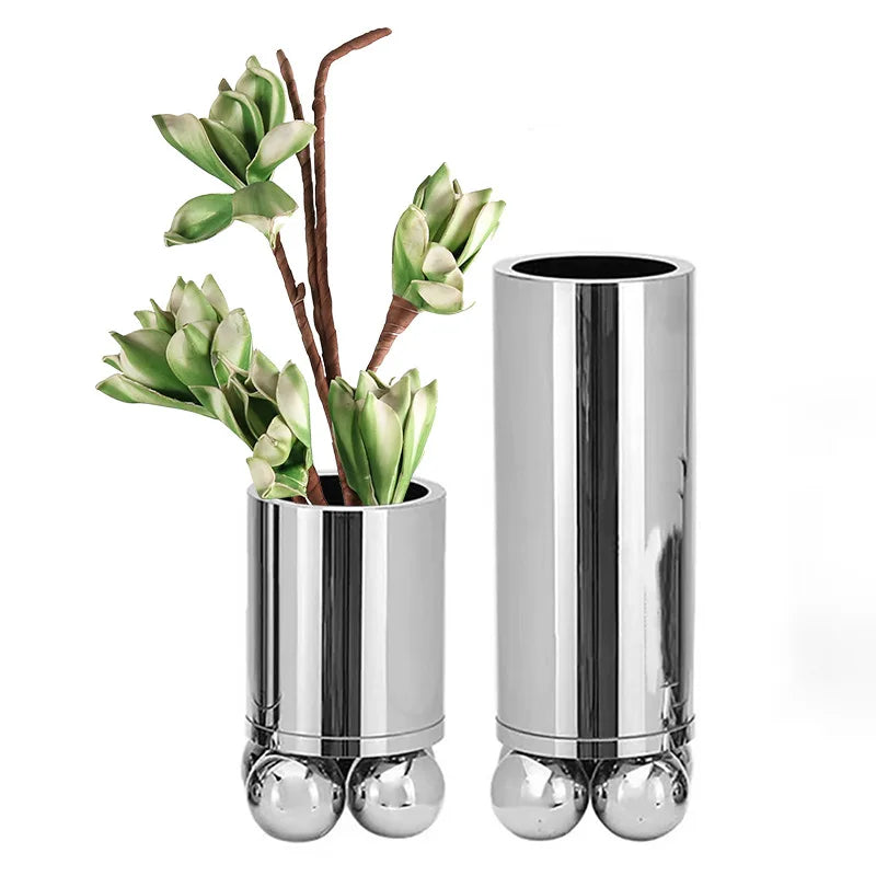 Afralia™ Silver Cylinder Vase Home Decoratinum