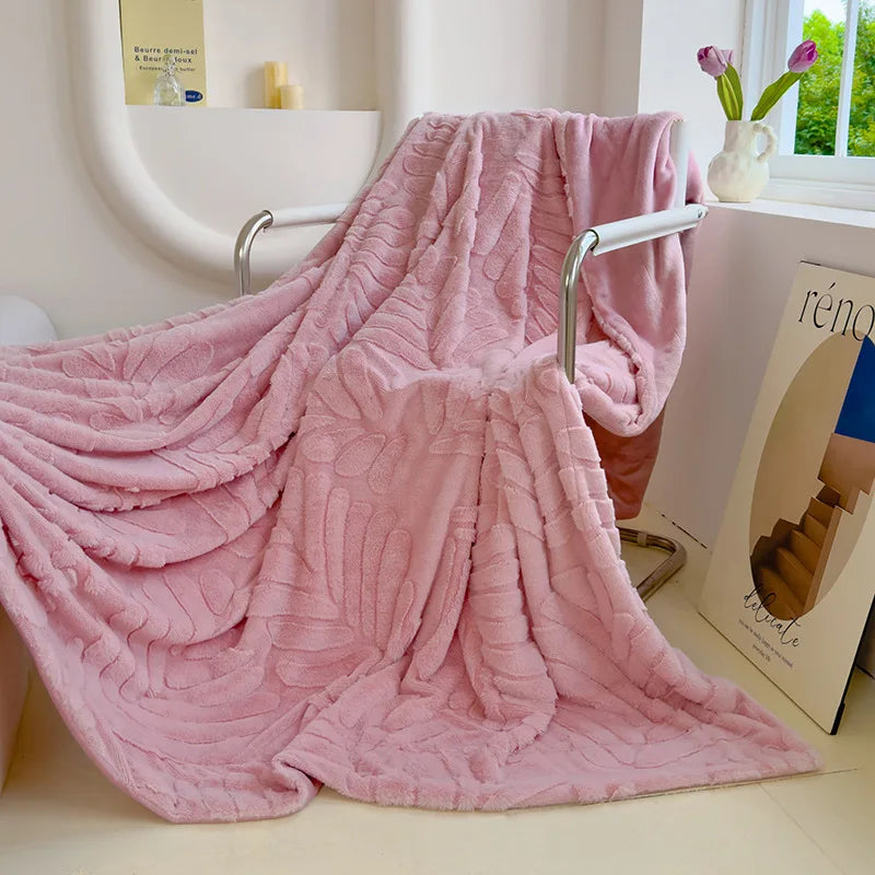 Afralia™ Plush Banana Leaf Jacquard Double Layered Fur Blanket