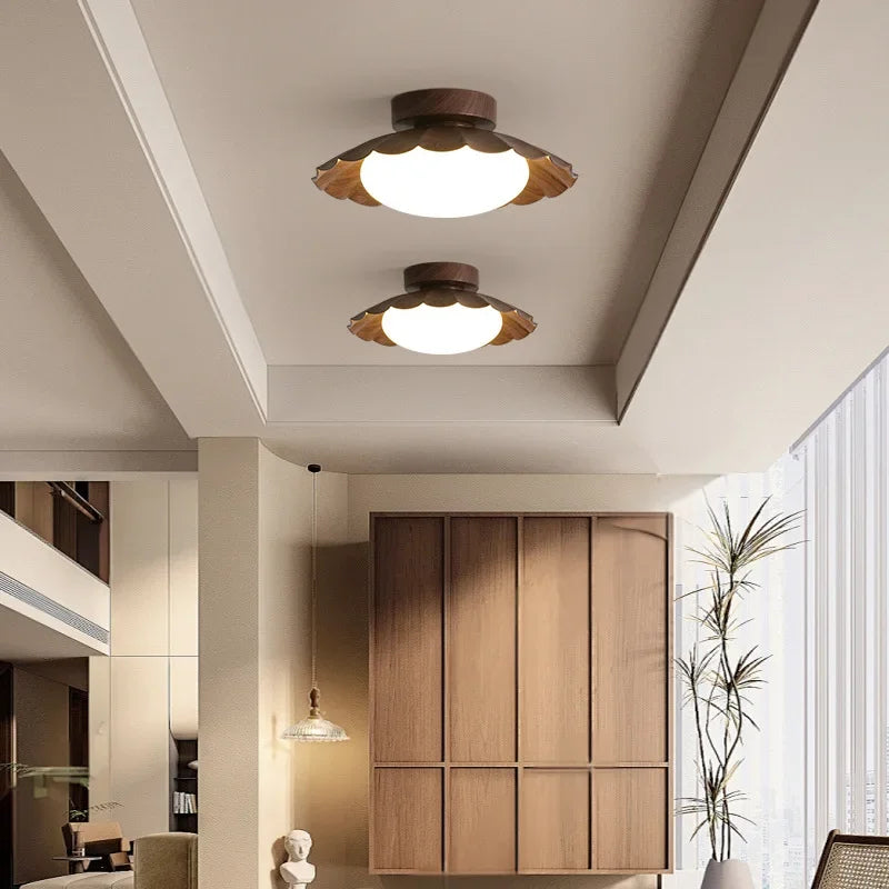 Afralia™ Walnut Wood Grain Retro Ceiling Light for Corridor Wardrobe & Entrance