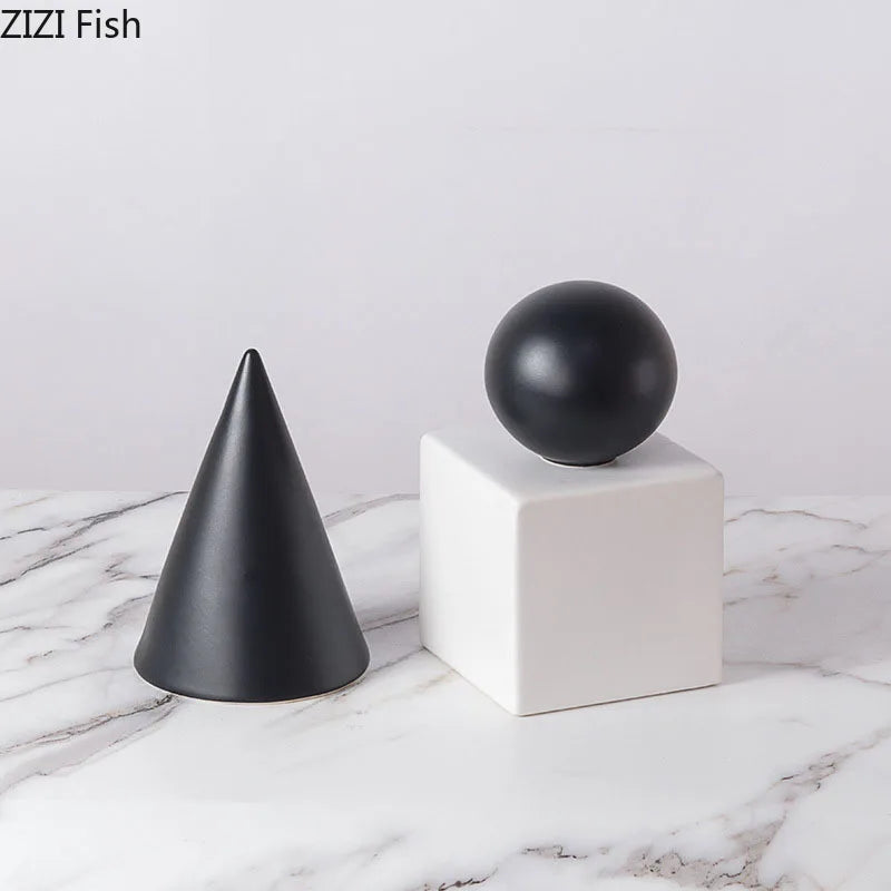 Afralia™ Cube Round Statue Decor Ceramic Ornament Sculpture Artwork for Desk & Room