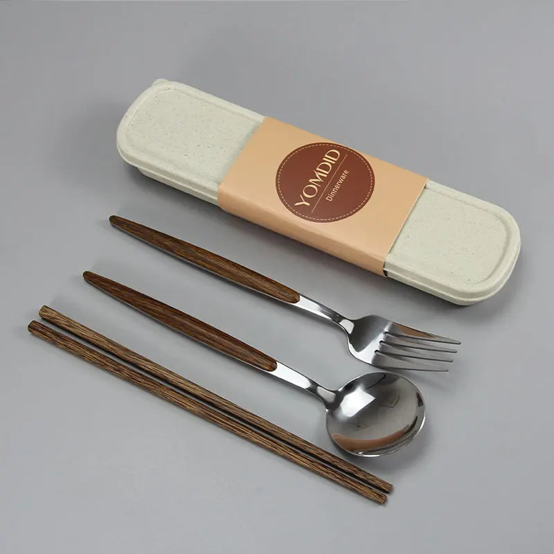 Afralia™ Stainless Steel Wooden Handle Cutlery Set Kitchen Tableware