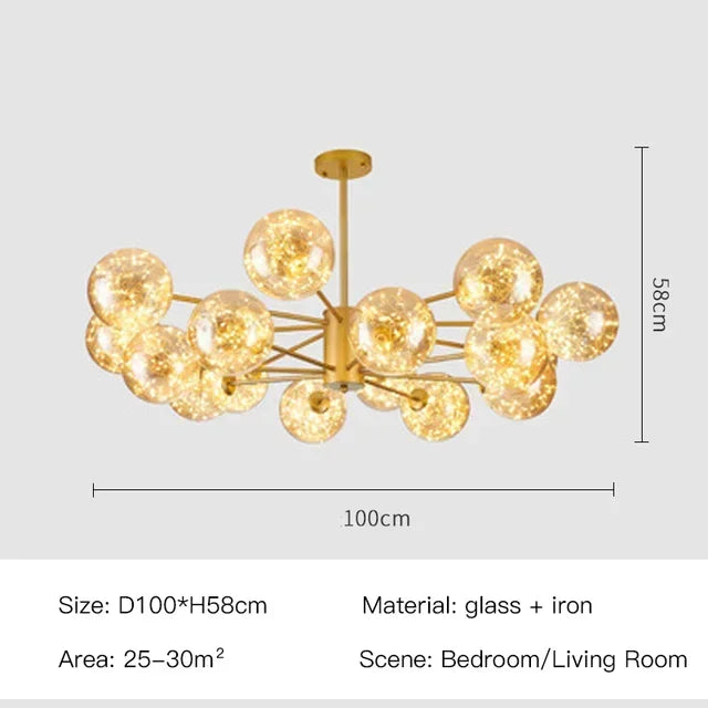 Afralia™ Black Glass Ball LED Chandelier for Living Room, Bedroom - Dimmable Nordic Luxury Fixture