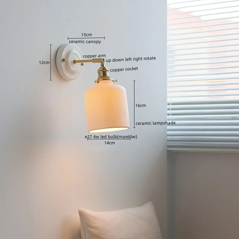 Afralia™ Vintage Ceramic LED Wall Sconce Light with Copper Pull Chain Switch