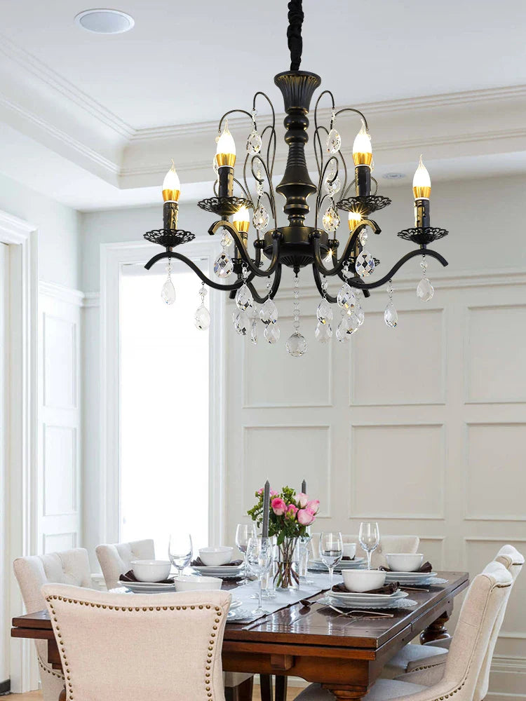 Afralia™ Black Wrought Iron Crystal Chandelier for Living & Dining Room - Elegance meets Style