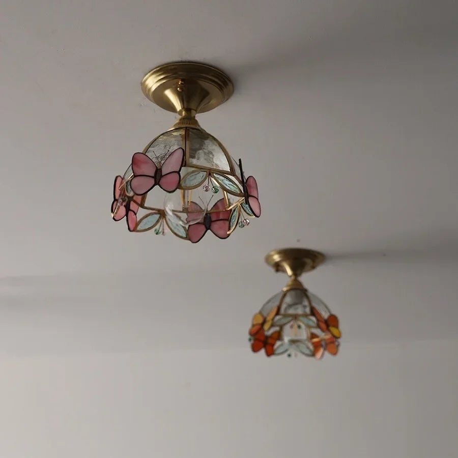 Afralia™ Butterfly Glass LED Ceiling Light - Copper Socket, Creative Bedroom Decor