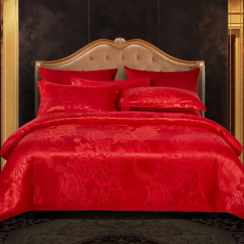 Afralia™ Satin Jacquard Bedding Set: Fitted Sheet, Duvet Cover, 2 Pillowcases - Queen King