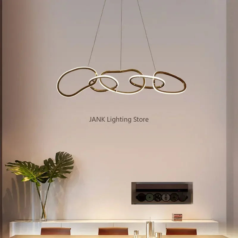 Afralia™ Stainless Steel LED Chandelier Interlocking Circles for Kitchen Island & Living Room
