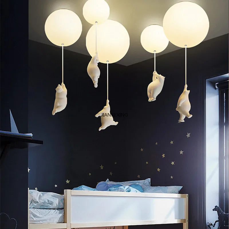 Afralia™ Bear LED Ceiling Chandelier: Cute PVC Ball Lampshade for Children's Room Decor