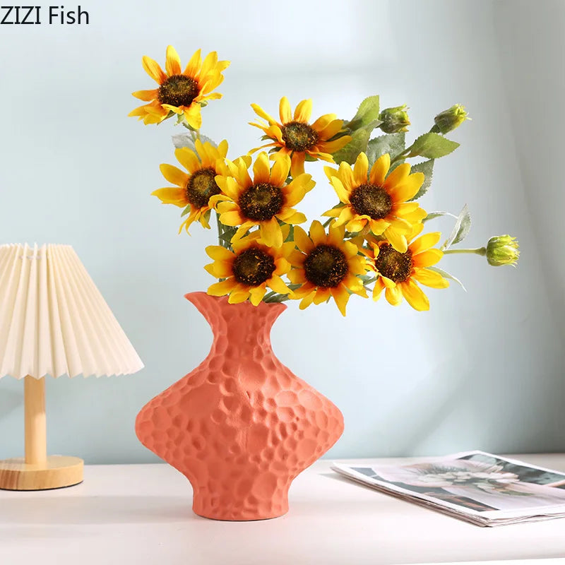 Afralia™ Frosted Ceramic Vase Artificial Floral Decor Desk Decoration Modern Flower Arrangement