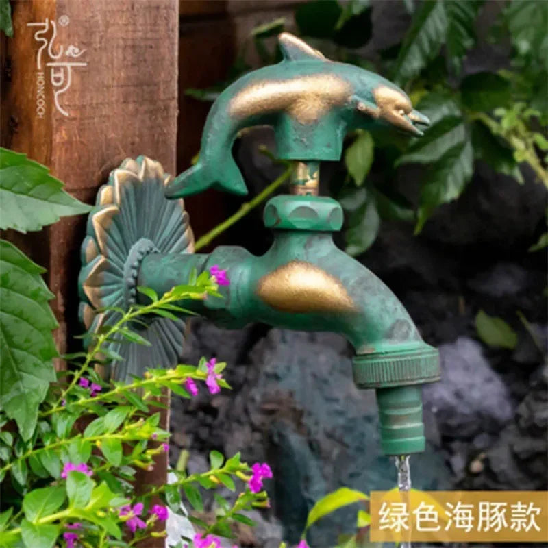 Afralia™ Antique Brass Wall Mount Garden Faucet for Kindergarden, Animal Design