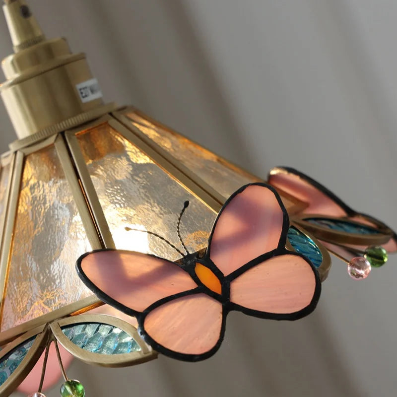 Afralia™ Tiffany Style Butterfly Glass Flower LED Pendant Lamp for Bedroom and Kitchen