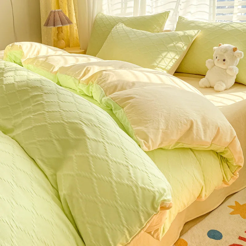 Afralia™ Fresh Bubble Yarn Fabric Bedding Set - Soft, Breathable Duvet Cover with Sheet