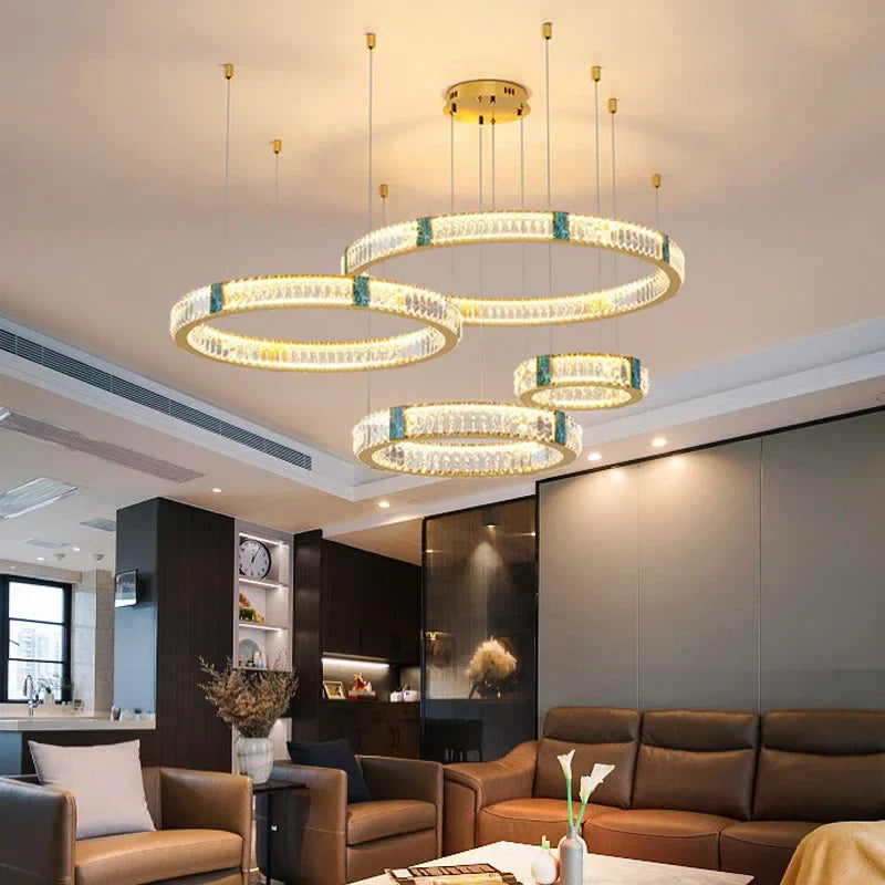 Afralia™ Luxury Golden Crystal Round Ceiling Chandelier with Remote Control LED Light