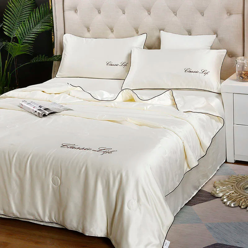 Afralia™ Embroidered Satin Rayon Queen Quilt - Luxe Summer/Autumn Comforter