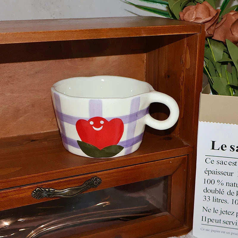 Afralia™ Cartoon Pattern Ceramic Mug Set for Happy Dining and Tea Time