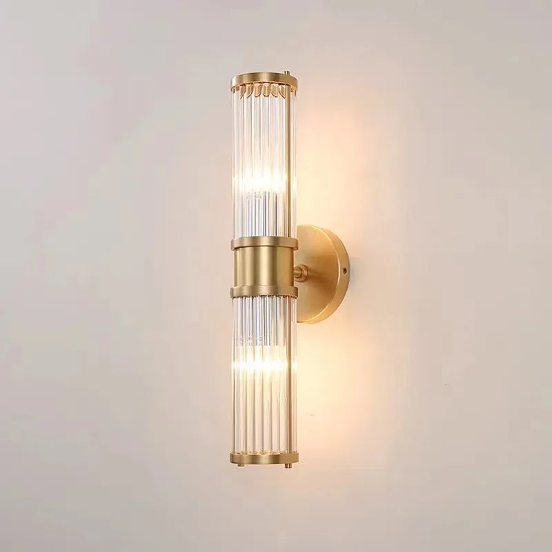 Afralia™ Luxury Crystal Glass Wall Sconce Light Fixture Gold for Bedroom Living Room