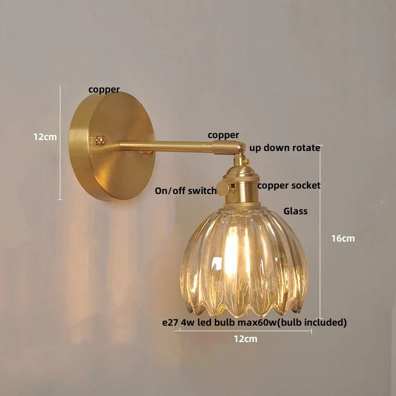 Afralia™ Vintage Clear Glass Wall Lamp Sconce with Pull Chain Switch and LED Rotation
