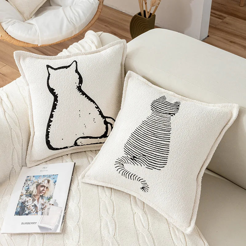 Afralia™ Nordic Cat Print Plush Pillow Case for Autumn Home Decor