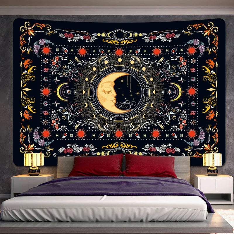 Afralia™ Psychedelic Butterfly Sun Moon Tapestry for Bohemian Bedroom Wall Decor