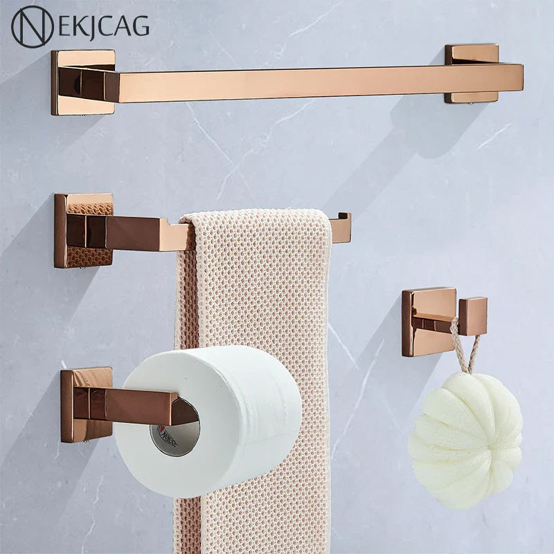 Afralia™ Rose Gold Bathroom Hardware Set: Robe Hook, Towel Bar, Holder, Ring