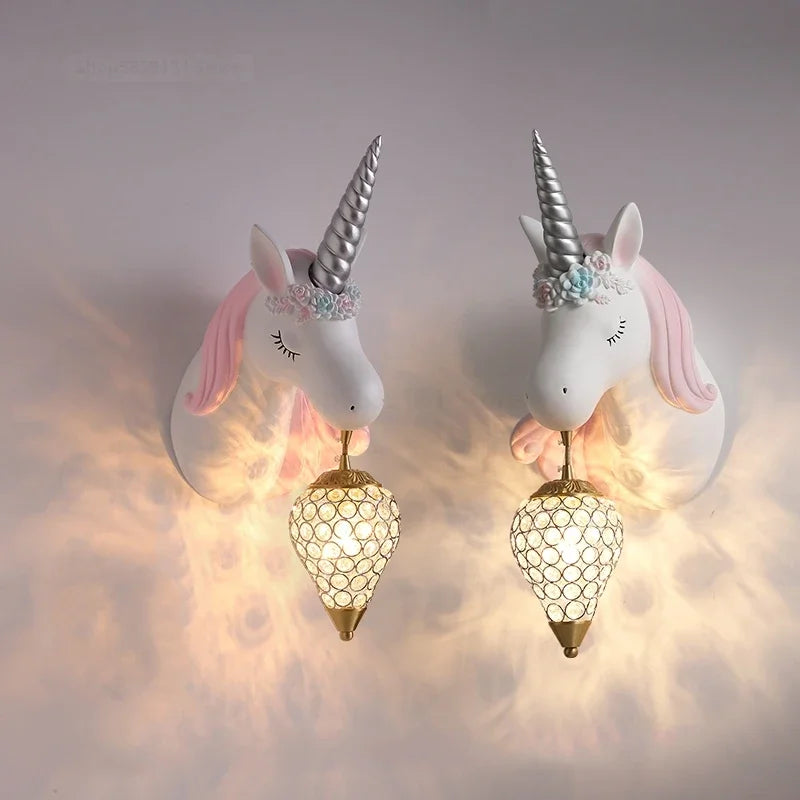 Afralia™ Nordic Unicorn Kids Room Wall Lamp Simple Cartoon Sconce Light Fixtures