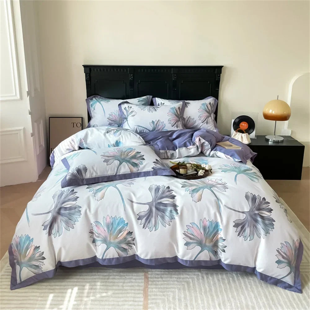 Afralia™ Yellow Lemon Fruit Satin Egyptian Cotton Duvet Cover Set - Queen King Size