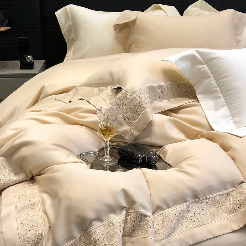 Afralia™ 1200TC Luxury Embroidery Bedding Set with Wide Edge & Lyocell Cotton Brushed Fabric