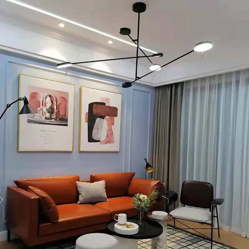 Afralia™ Black Metal LED Chandelier for Minimalist Living Room Lighting