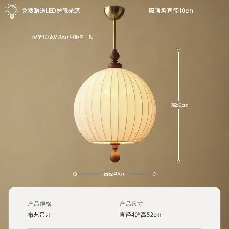 Afralia™ Zen Art Wood Fabric LED Pendant Lights for Bedroom, Restaurant, Tea Room