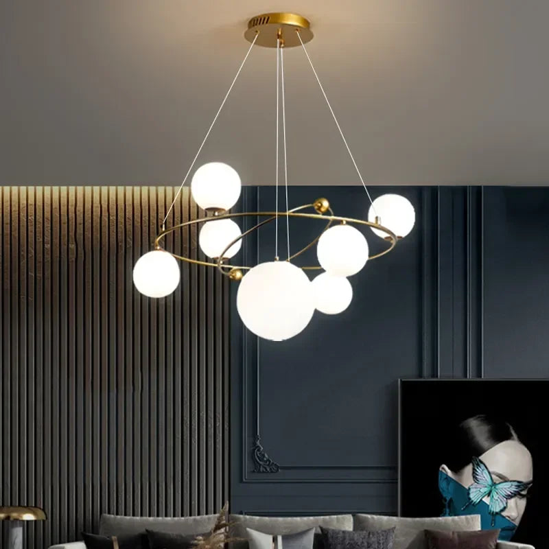 Afralia™ Nordic Glass Ball Chandelier Modern Ring Design G9 Light Fixtures