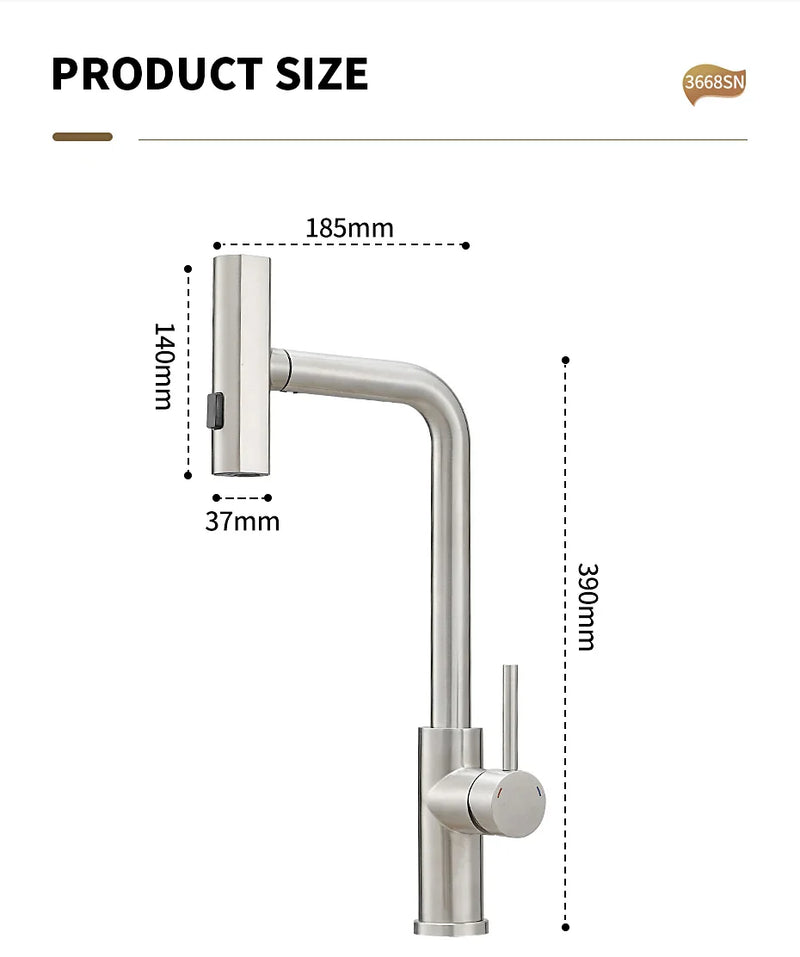 Afralia™ Stainless Steel Pull-out Waterfall Kitchen Faucet with Hot/Cold Water, Multi-function Rinse