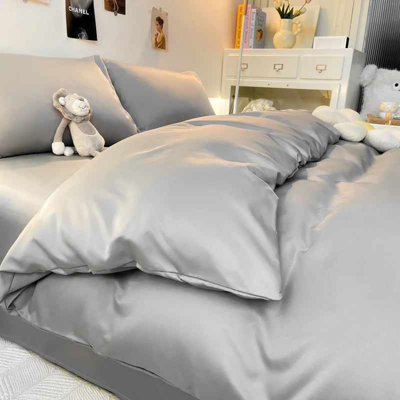 Afralia™ Double Color Blocked Ice Silk Bedding Set for Light Luxury Summer Comfort