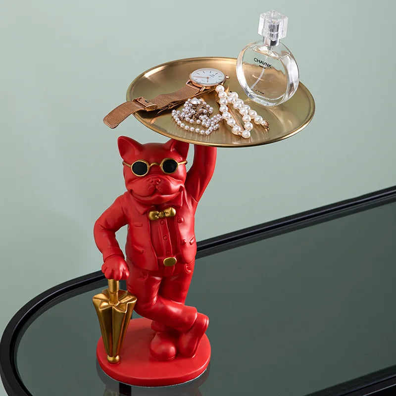 Afralia™ Bulldog Resin Statue Tray: Home Decor Sculpture Figurine Study Room Ornament