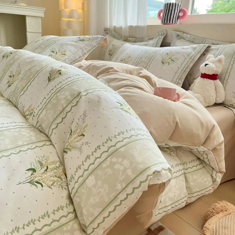 Afralia™ Fashion Flower Print Cotton Duvet Cover Set for All Seasons