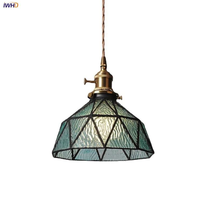 Afralia™ Blue Glass LED Pendant Light Fixture with Adjustable Copper Knob Switch