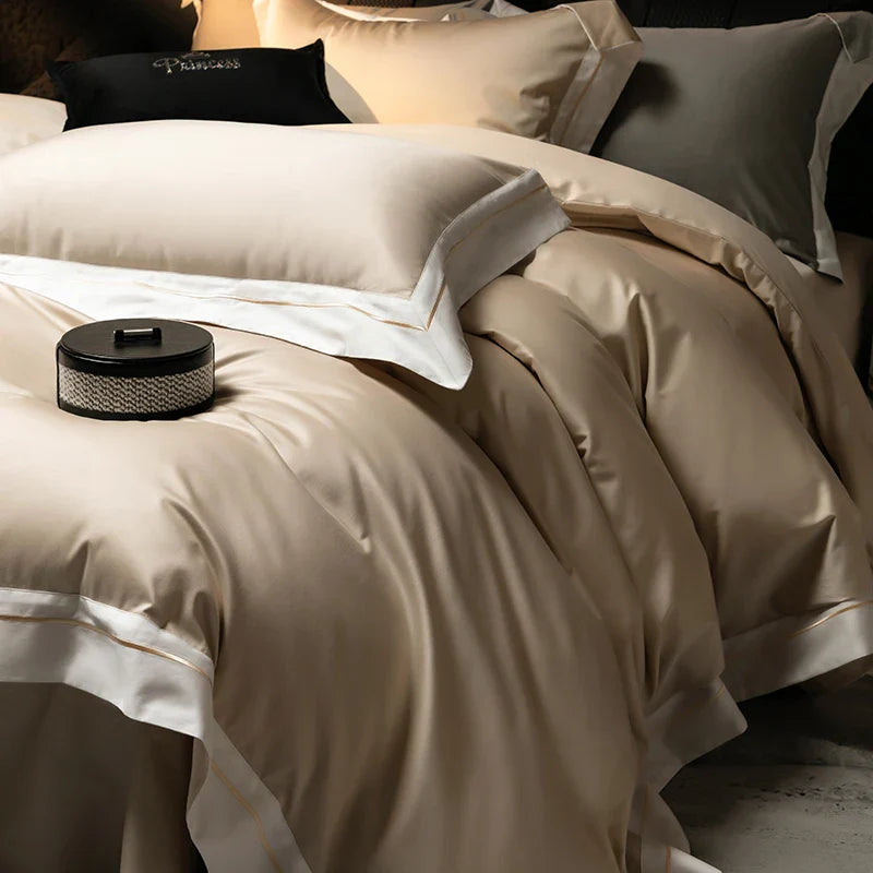 Afralia™ Luxury Embroidered Solid Cotton Comforter Cover Set with Sheets & Pillowcases