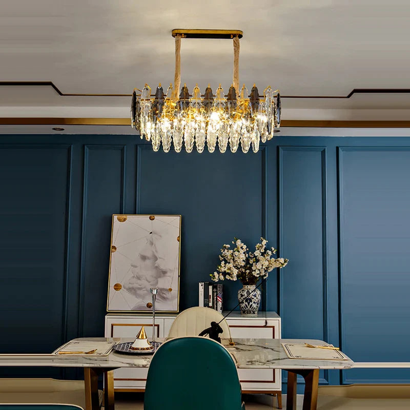 Afralia™ Gold Crystal LED Chandelier Lighting for Dinning Table