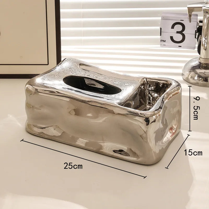 Afralia™ Silver Ceramic Tissue Box & Rabbit Napkin Holder - Home Desktop Storage