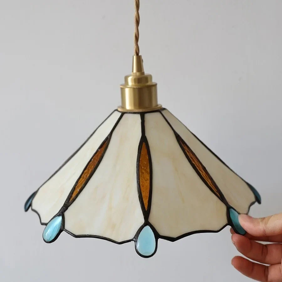 Afralia™ Tiffany Yellow Glass Wall Light Sconce with Pull Chain - Bedroom Balcony LED Fixture