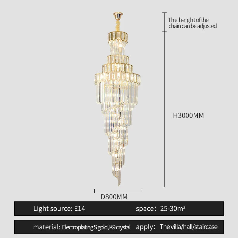 Afralia™ Light Luxury Rotating Crystal Chandelier for Villa Living Room
