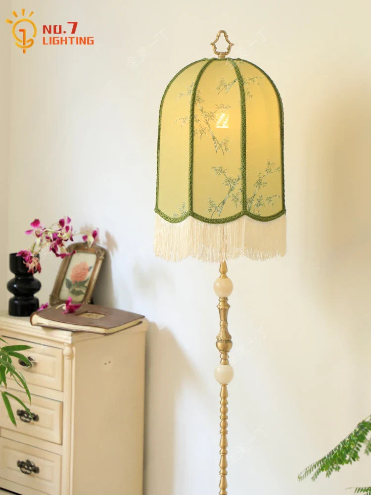 Afralia™ Vintage Lantern Floor Lamp LED E27 Fabric Art Stand Lights