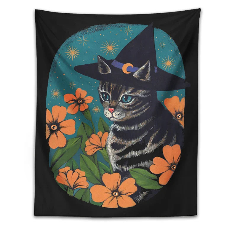 Afralia™ Cat Tapestry Wall Hanging: Cute Witchcraft Decor for Home, Bedroom, Dorm