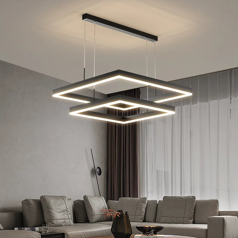 Afralia™ Modern Black Aluminum Square Pendant Light for Home Loft Decor