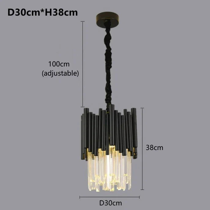 Afralia™ Black Stainless Steel Crystal Bar Chandelier, Modern LED Ceiling Light for Living Room