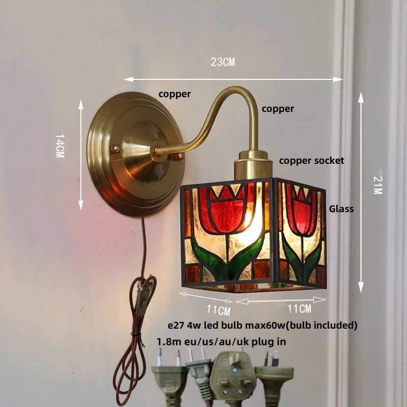 Afralia™ Cube LED Wall Sconce Copper Glass Retro Vintage Light E27 Mirrored Vanity